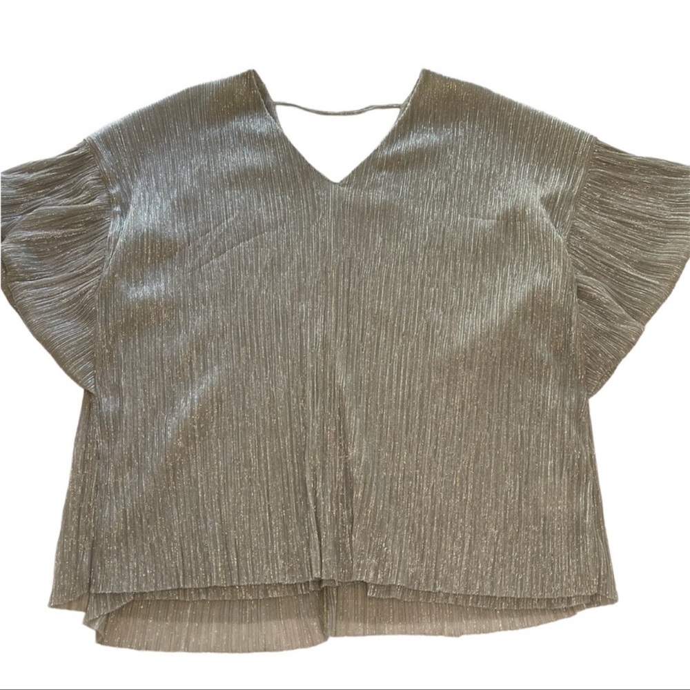 Vanessa+Virginia Blouse Puff Sleeve V Neck Champagne Metallic Womens Size XSmall - Picture 7 of 15